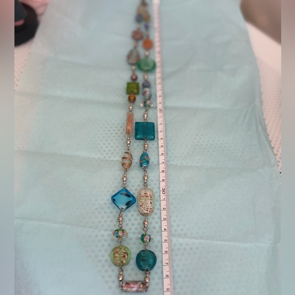 Vintage Handmade Multicolor Glass Bead Necklace - Blue & Green